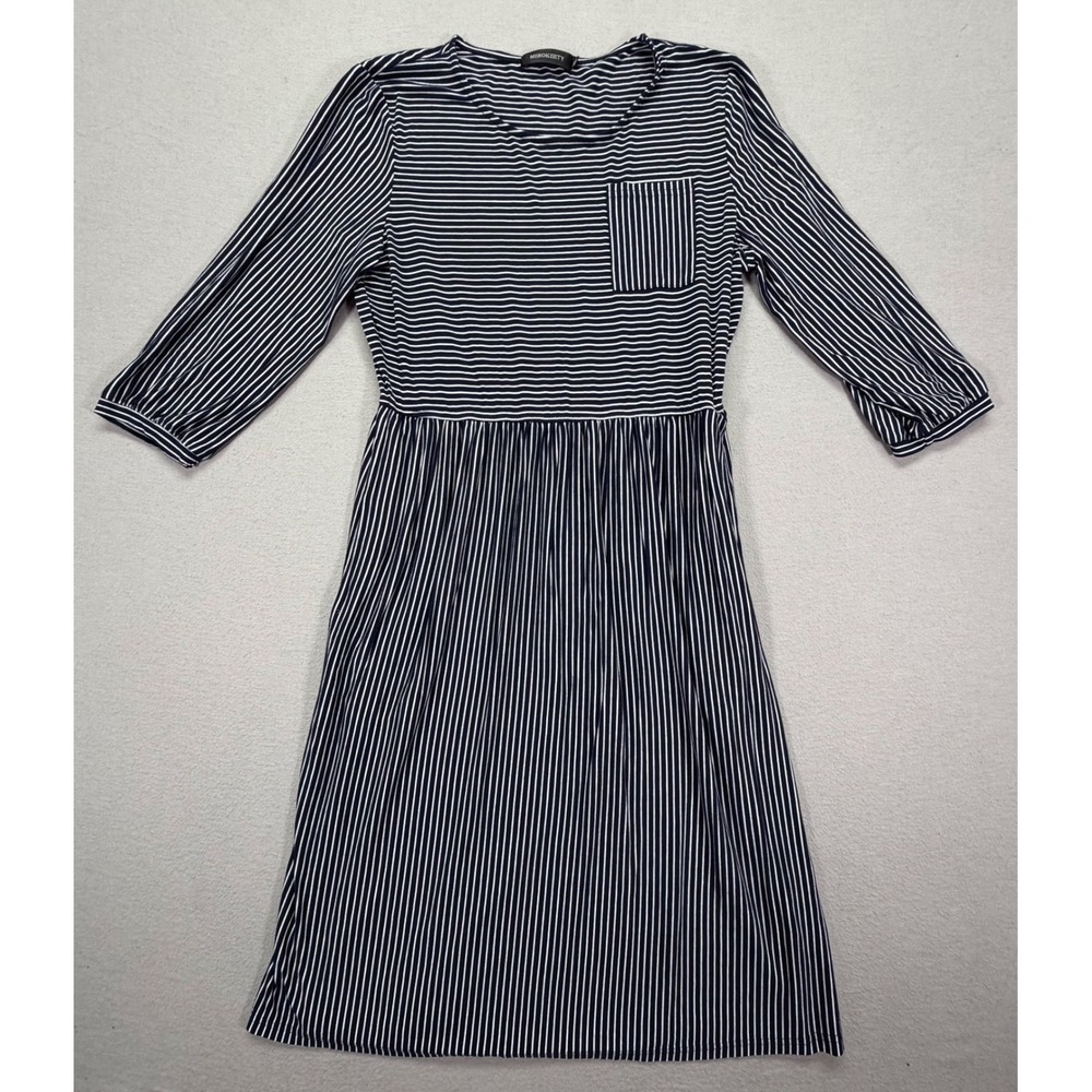 Merokeety Womens Dress Regular Navy White Striped Empire Waist Pocket XL